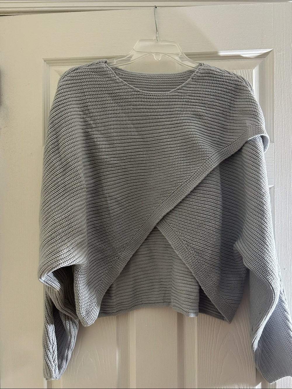 Women’s Light Gray Knit Crossover Sweater